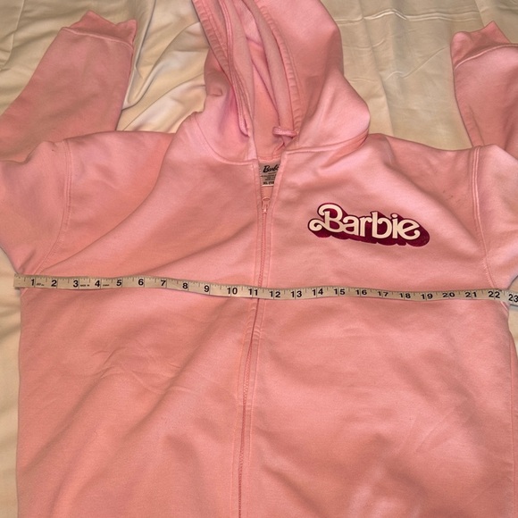 Mattel Juniors Barbie Pink Girls Zip Hoodie Metallic Print XL 15-17 - Picture 9 of 11